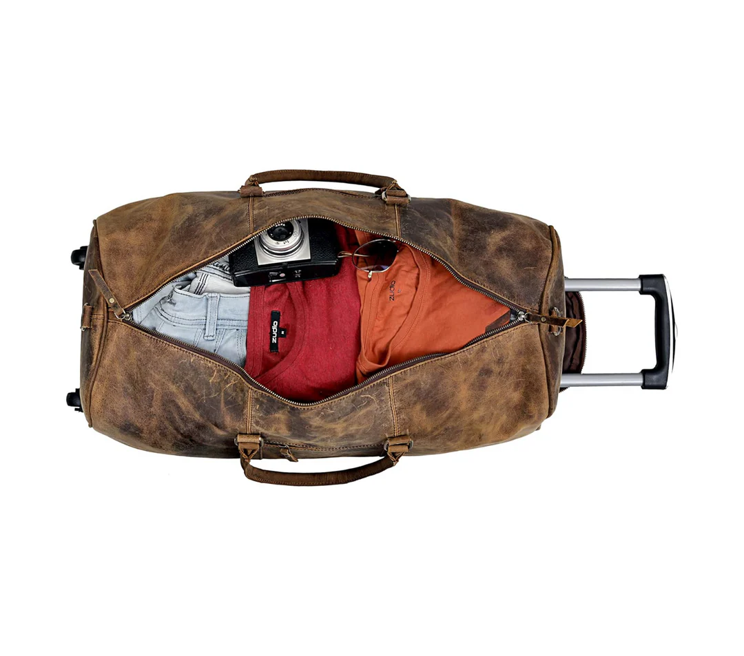 Ashby Buffalo Leather Duffel Bag with Wheels