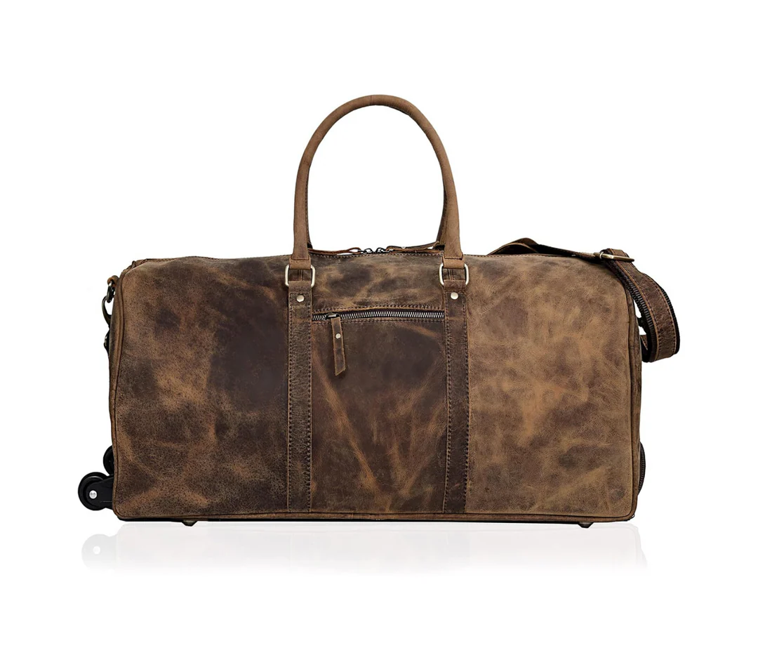 Ashby Buffalo Leather Duffel Bag with Wheels