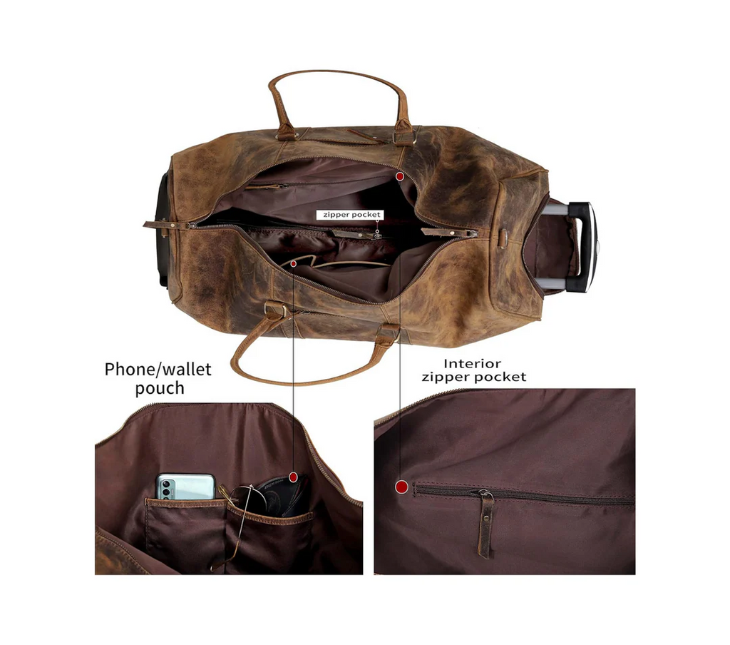 Ashby Buffalo Leather Duffel Bag with Wheels